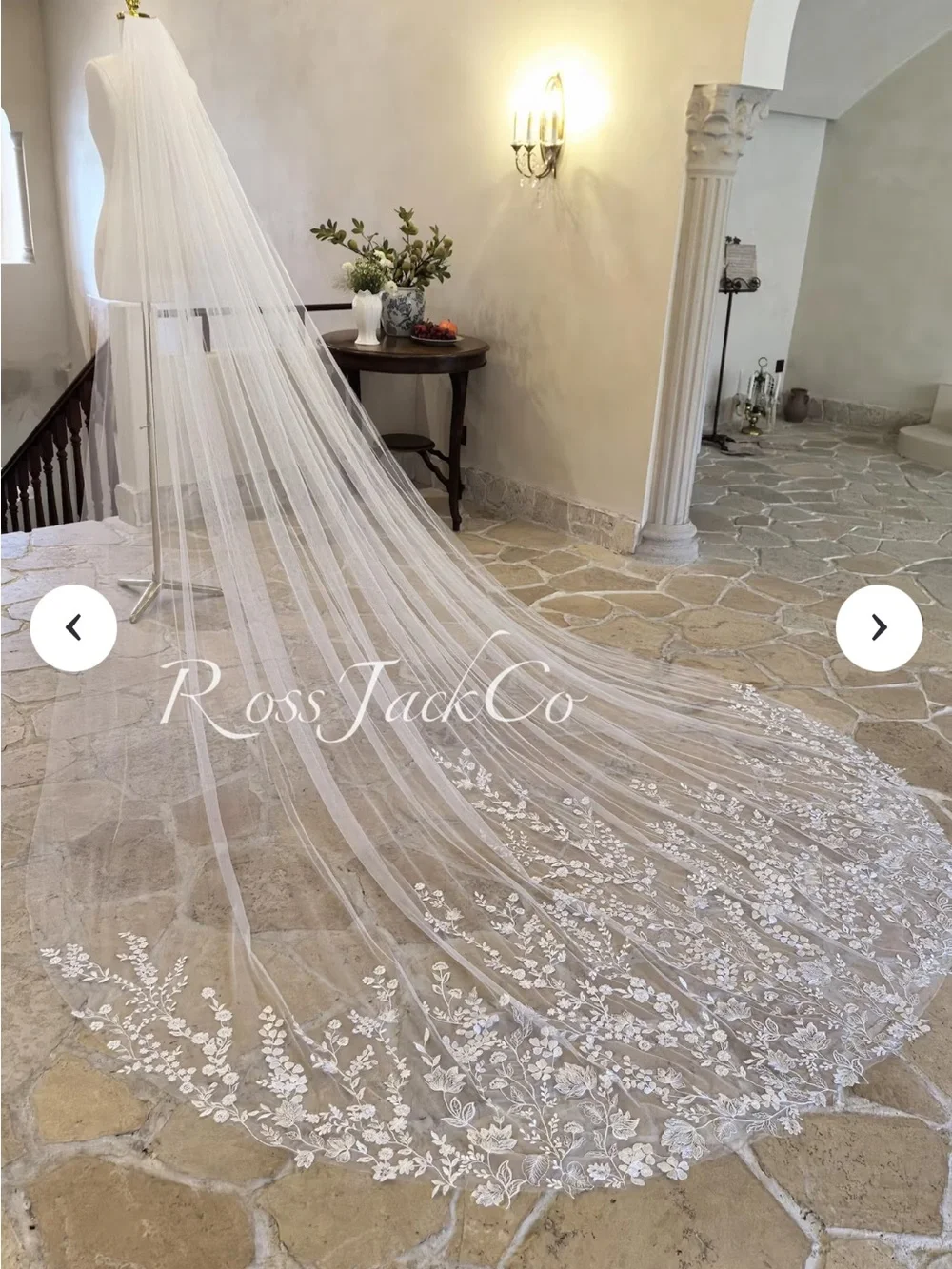 Ivory Bridal Veil with Wild Flower Floral Lace Edge